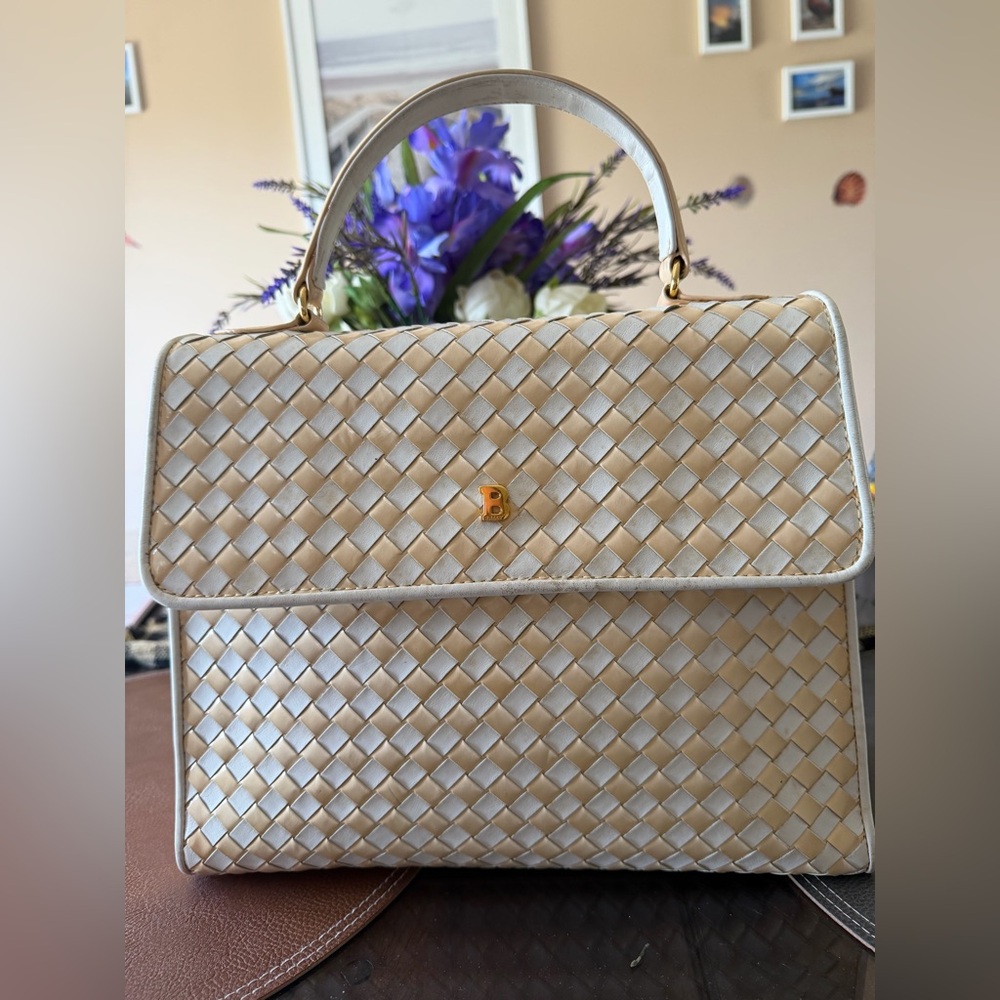 Bally Vintage Tan and cream woven leather bag. See description of bag below